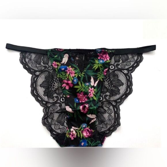 VICTORIA’S SECRET VERY SEXY LACE BACK FLORAL FRONT STRING BIKINI PANTIES- NWT’S - Picture 2 of 5